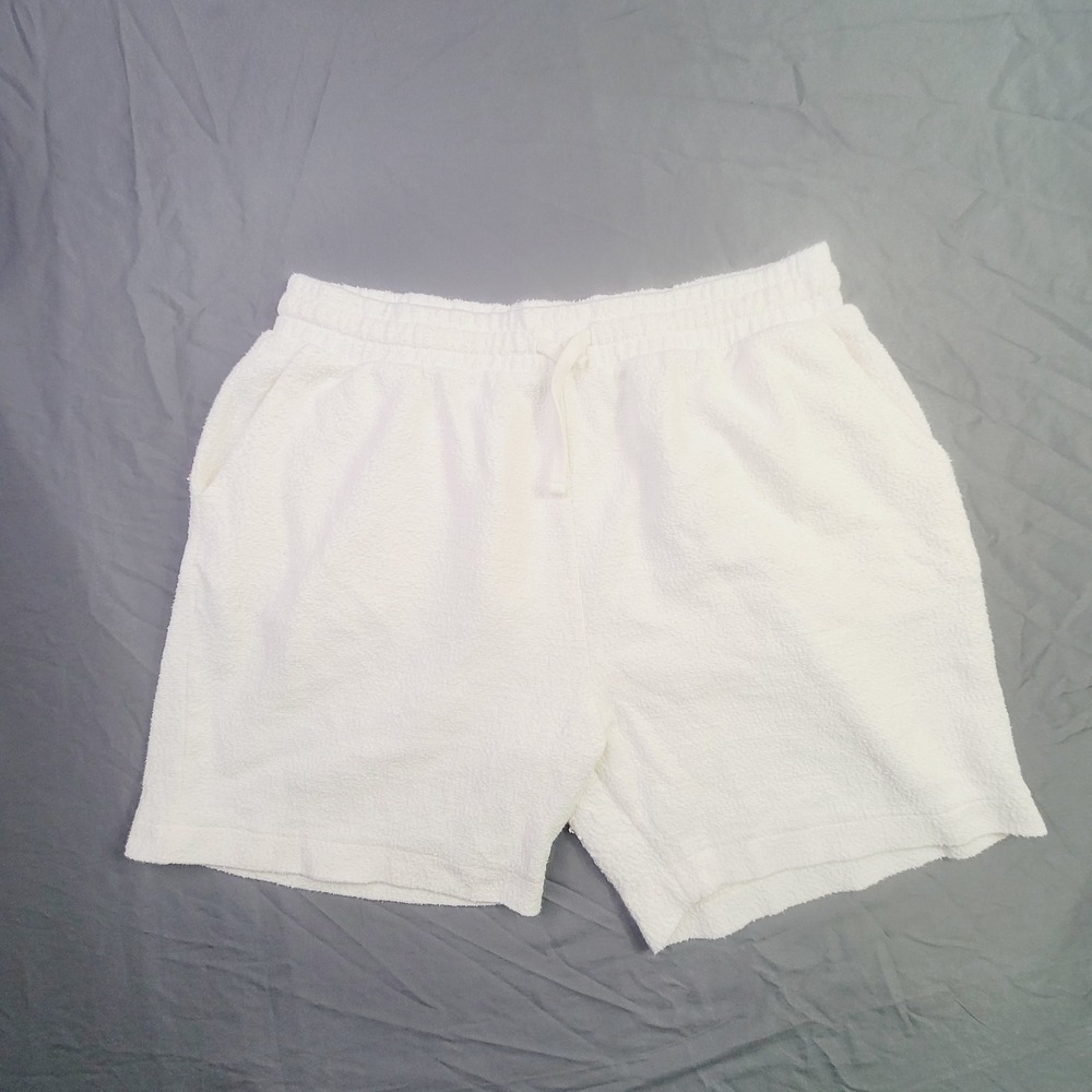 Zara Men's Terry Cloth Lounge Shorts Size XL White Drawstring Casual G41